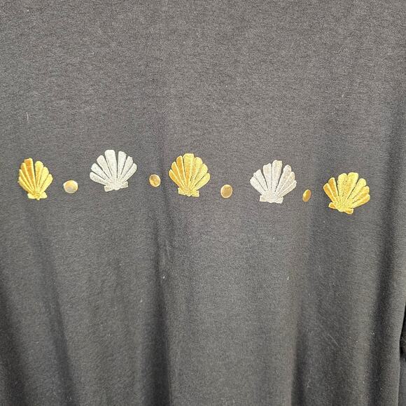 Vintage RARE Cruise Branded Black Shirt Embroidered Seashells Women's XL USA - Picture 2 of 8
